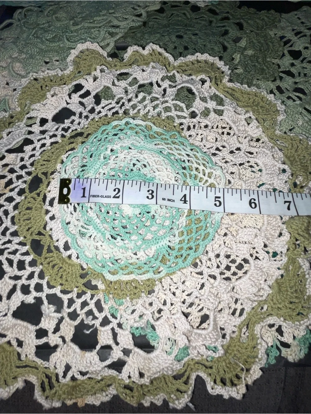 Assorted Crochet Doilies in Greens & Creams